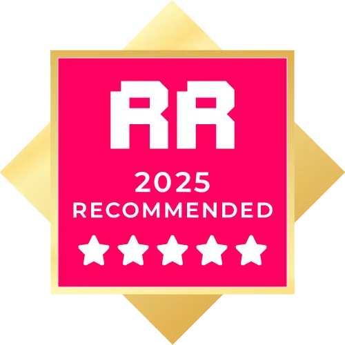 RoundReviews 'recommended' badge for 5-star reviews